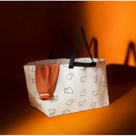 Ikea‎ KUSTFYR Shopping Bag Tote Large White/Black Ghost Halloween! - Picture 5 of 5